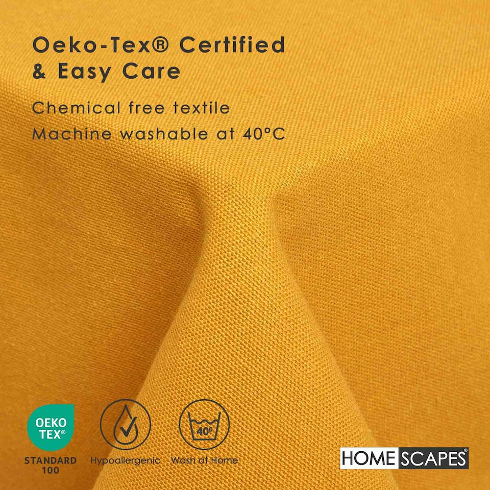 image 1 of Homescapes Mustard Yellow Cotton Square Tablecloth - 137 x 137 cm | Yellow | 137cm x 137cm (54" x 54")