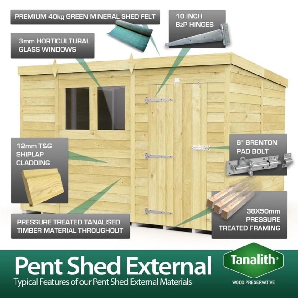image 1 of 7 x 4 Feet Pent Security Shed - Double Door - Wood - L118 x W214 x H201 cm Brown