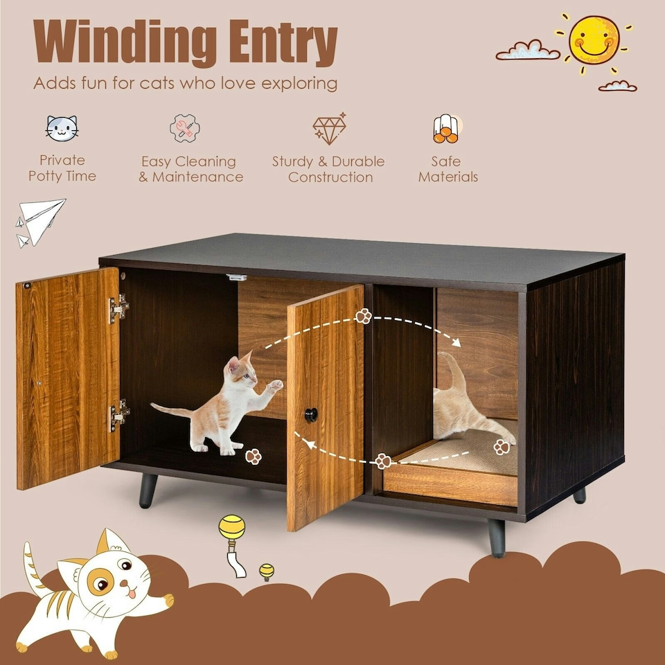 image 1 of COSTWAY Cat Litter Box Enclosure Furniture Hidden Washroom