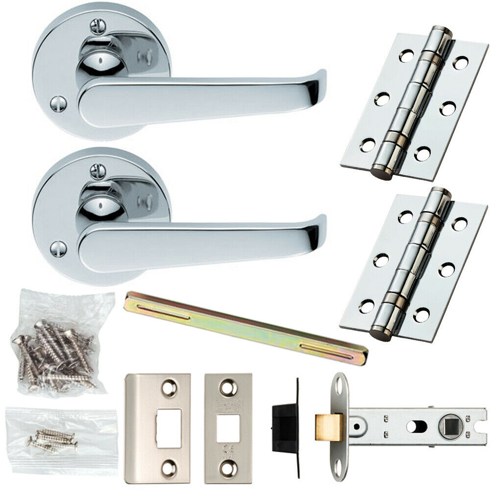 Loops Door Handle & Latch Pack Chrome Victorian Straight Lever 59mm Round Rose