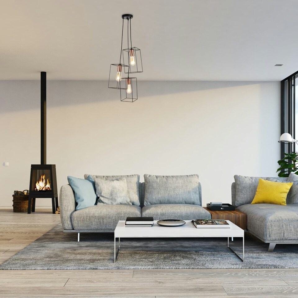 image 1 of First Choice Lighting Matt Black With Brushed Copper Detail 3 Light Pendant Black | Copper