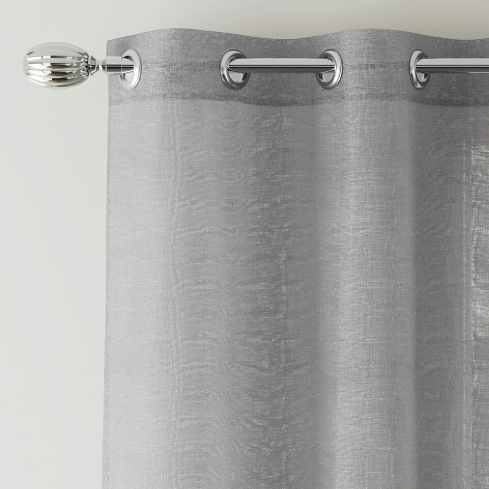image 1 of Pair of Crete Silver Linen Look Voile Panels 229 cm (90 inch) Eyelet Panels for Bedroom and Living Room