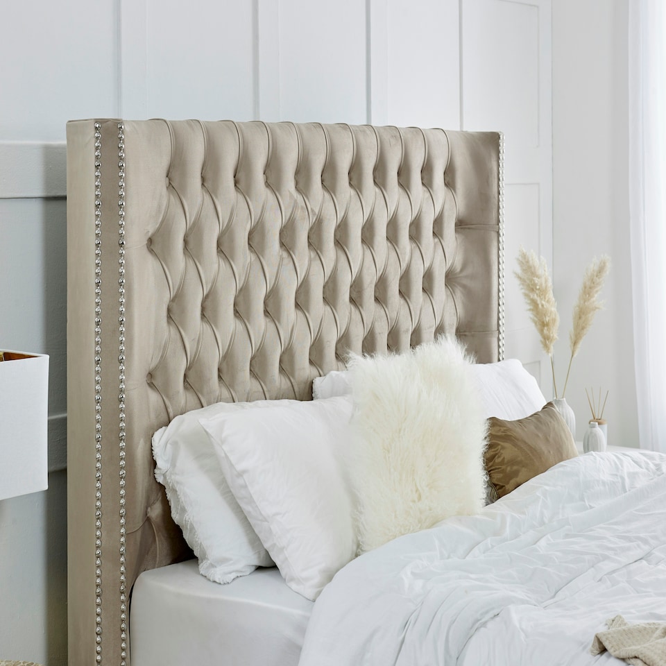 image 1 of Meila Plush Double Bed Frame - Beige
