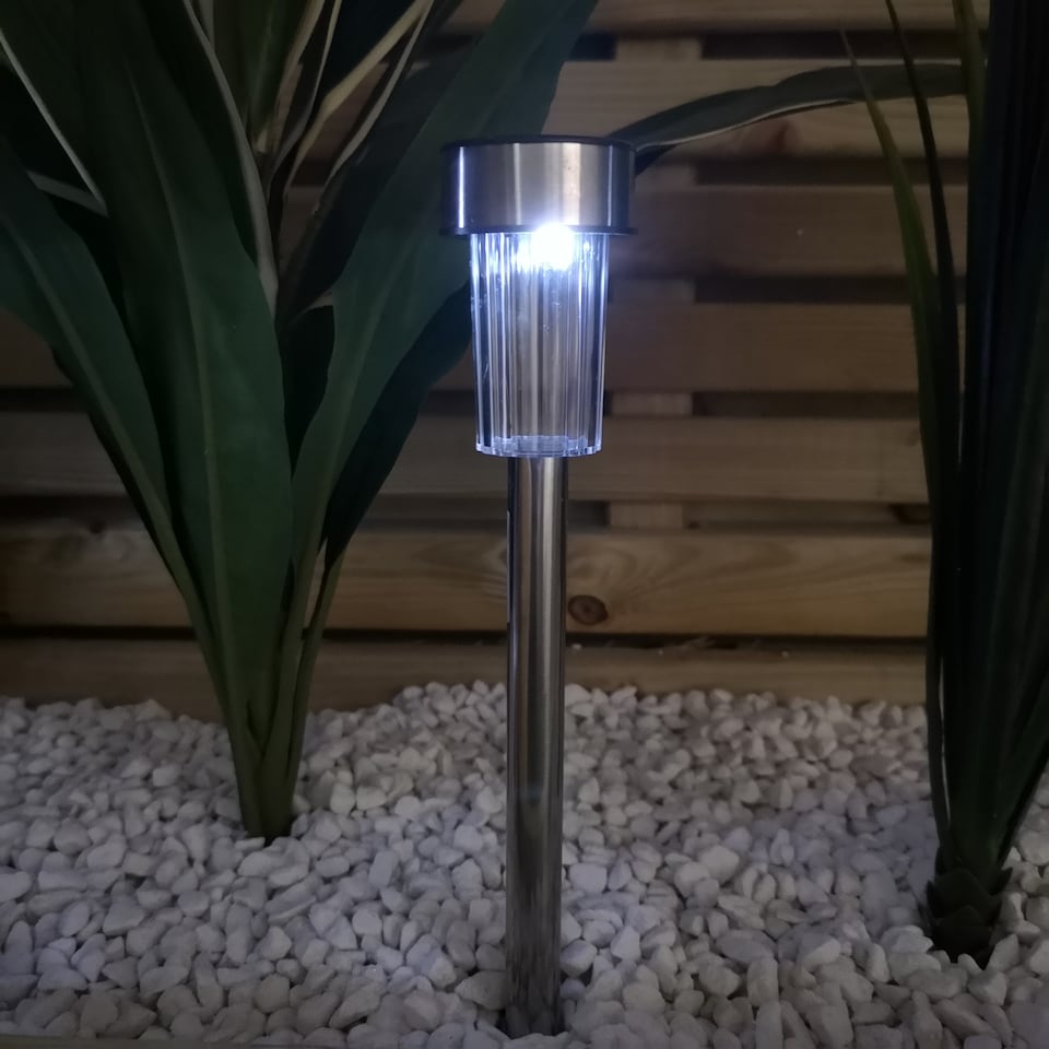 image 1 of 36cm 10 White LED Stainless Steel Solar Garden Path Lights