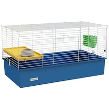 PawHut Small Animal Cage, Rabbit Guinea Pig Hutch, Pet Playhouse, Blue