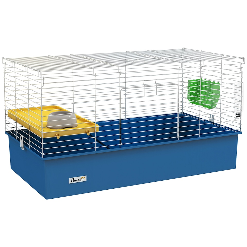 image 1 of PawHut Small Animal Cage, Rabbit Guinea Pig Hutch, Pet Playhouse, Blue