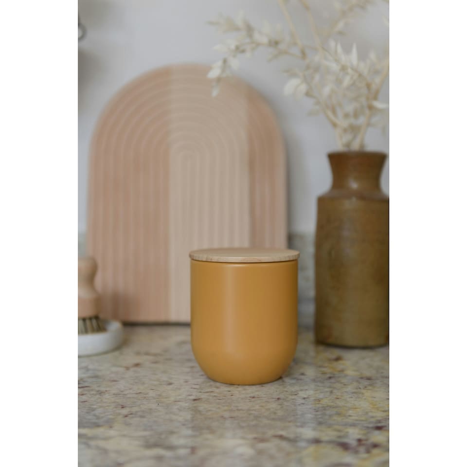 image 1 of KitchenCraft Kitchen Canister Yellow Stoneware 9x10cm
