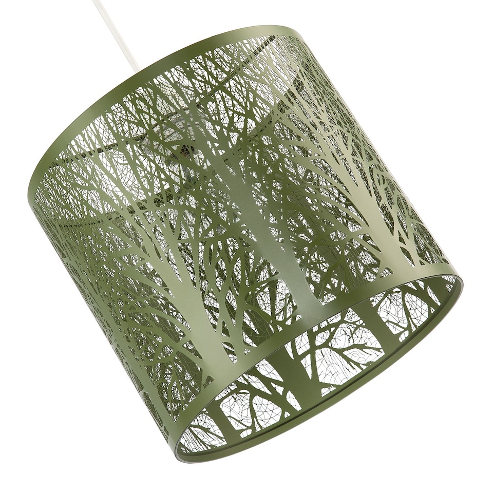 image 1 of Unique and Beautiful Olive Green Metal Forest Design Pendant Shade