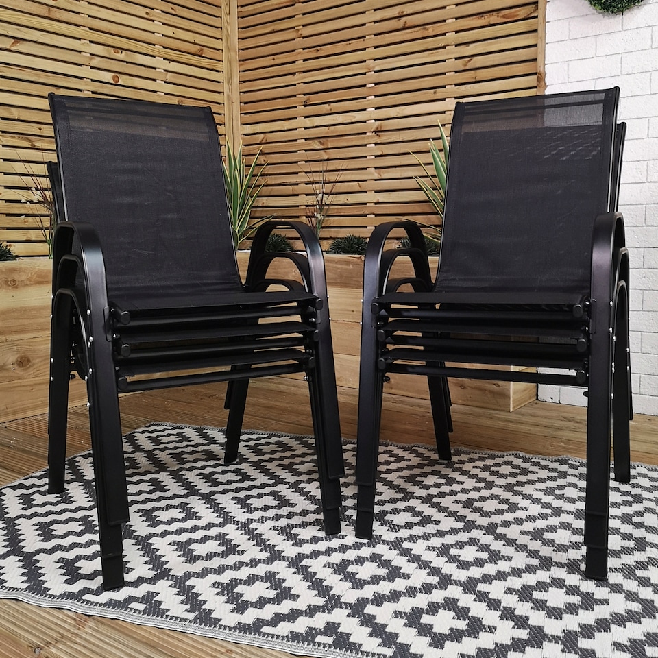 image 1 of Set of 6 Outdoor Garden Patio Textilene Furniture Chairs in Black