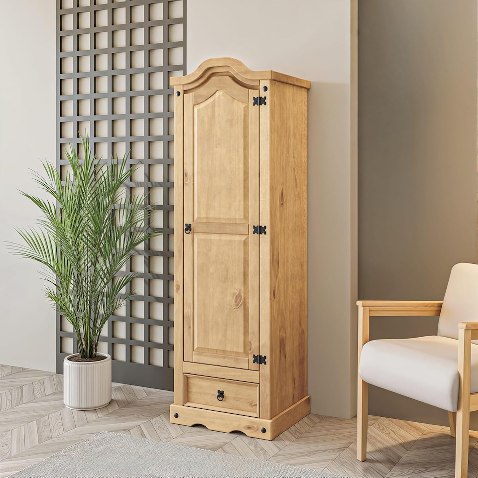 image 1 of Corona Wardrobe 1 Door 1 Drawer Arch Top Solid Mexican Pine