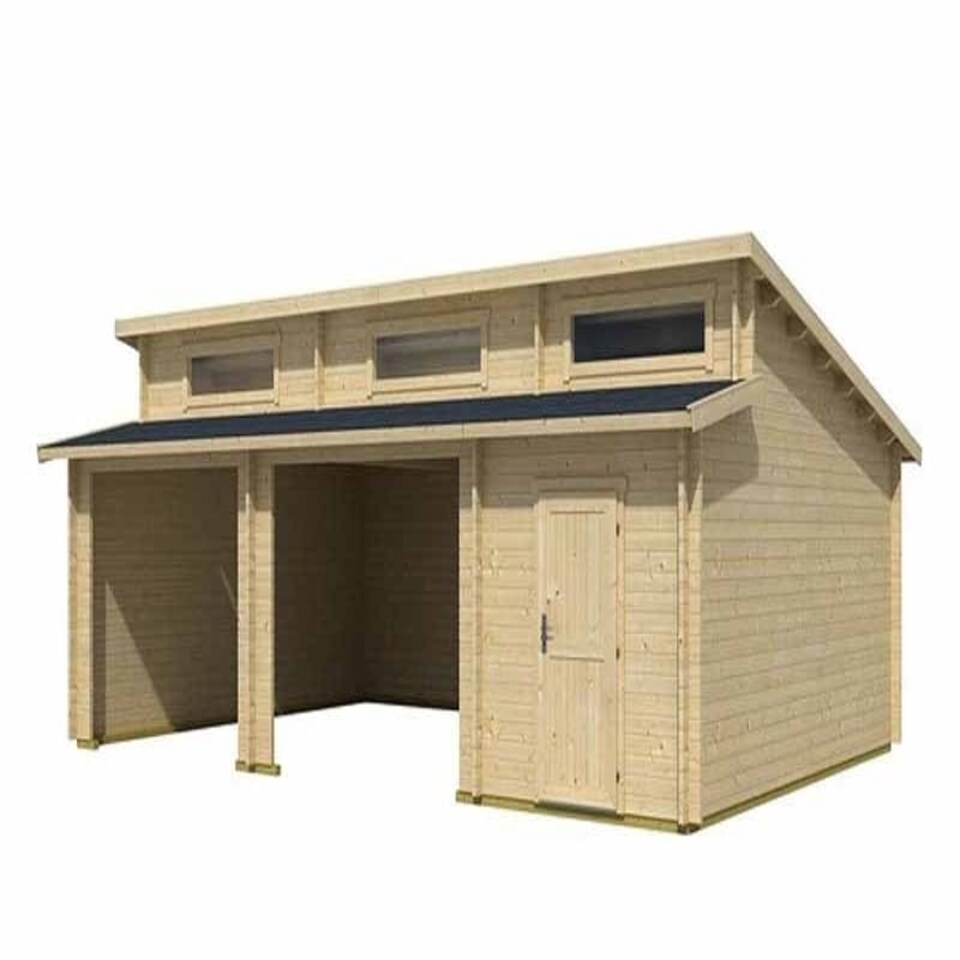 image 1 of Hawaii + 2x door Hormann-Log Cabin, Wooden Garden Room, Timber Summerhouse, Home Office - L820 x W579.6 x H321.5 cm Brown