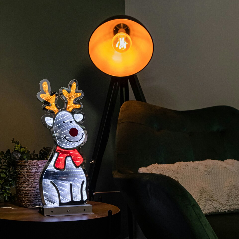 image 1 of 40cm Infinity Standing Christmas Reindeer with Metal Base, White and Red LEDs