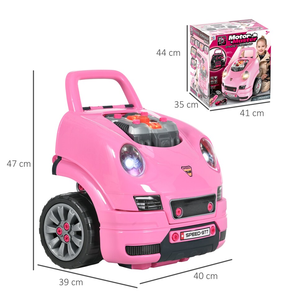 image 1 of HOMCOM Kids Truck Engine Toy Set w/ Horn, Light, Car Key, for Ages 3-5 Years - P | Pink | Pink