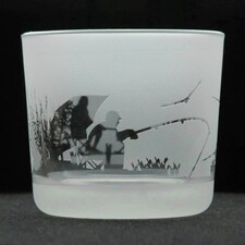 Animo Glass Engraved Votive Tealight Holder Fishing