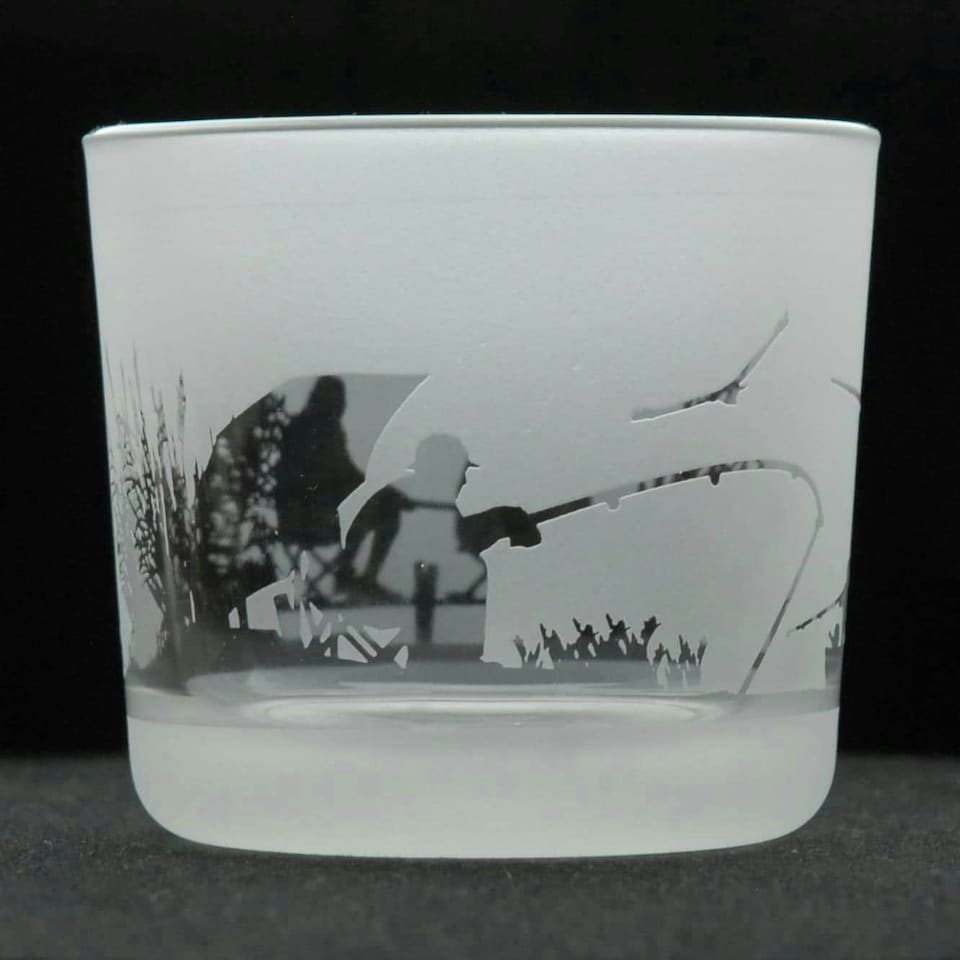 Animo Glass Engraved Votive Tealight Holder Fishing