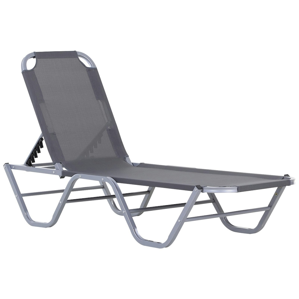 image 1 of Outsunny Sun Lounger Relaxer Recliner with 5-Position Adjustable Backrest Silver