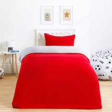 OHS Luxury Teddy Fleece Reversible Duvet Cover and Pillowcase Bedding Set Multi | Red/Grey | Double