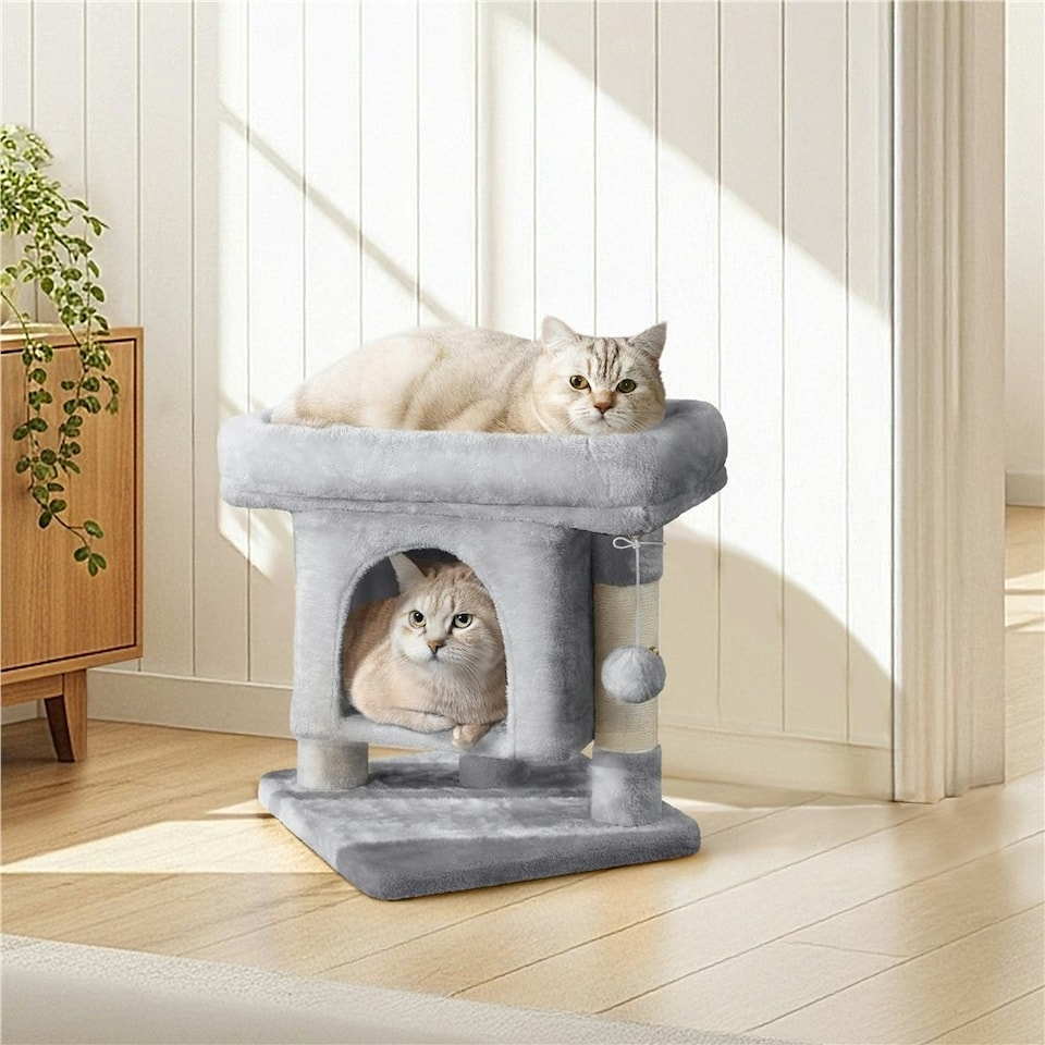 image 1 of Yaheetech 50 cm 2-Level Cat Tree with Condo Light Grey