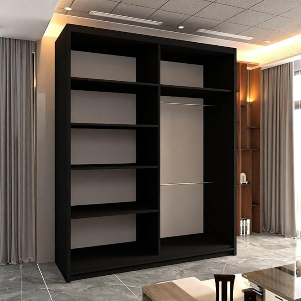 image 1 of Modern Sliding Mirror Wardrobe 150/203cm White/Black/Grey/Walnut Black | 150cm