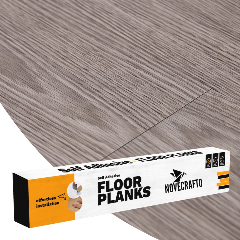 image 1 of NOVECRAFTO Self Adhesive Floor Planks | 5.9x35.9in (91.4x15.2cm) Each | Peel & Stick Vinyl Flooring | Grey Oak Wood Effect | Waterproof DIY Tiles | Grey | 2.78 sqm