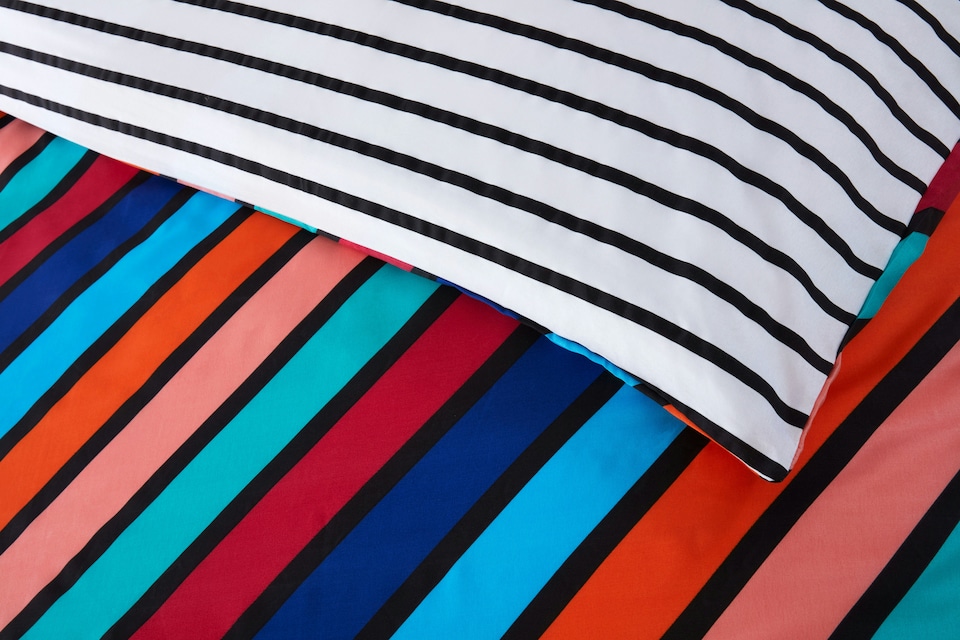 image 1 of Oxford Stripe Microfibre Reversible Duvet Cover Set with Pillowcase | Blue | Double