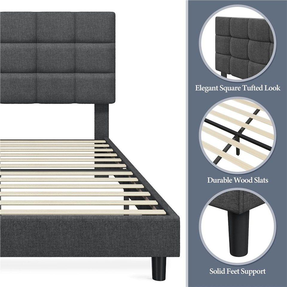 image 1 of Yaheetech 135 cm W x 190 cm L Upholstered Bed Frame Dark Grey