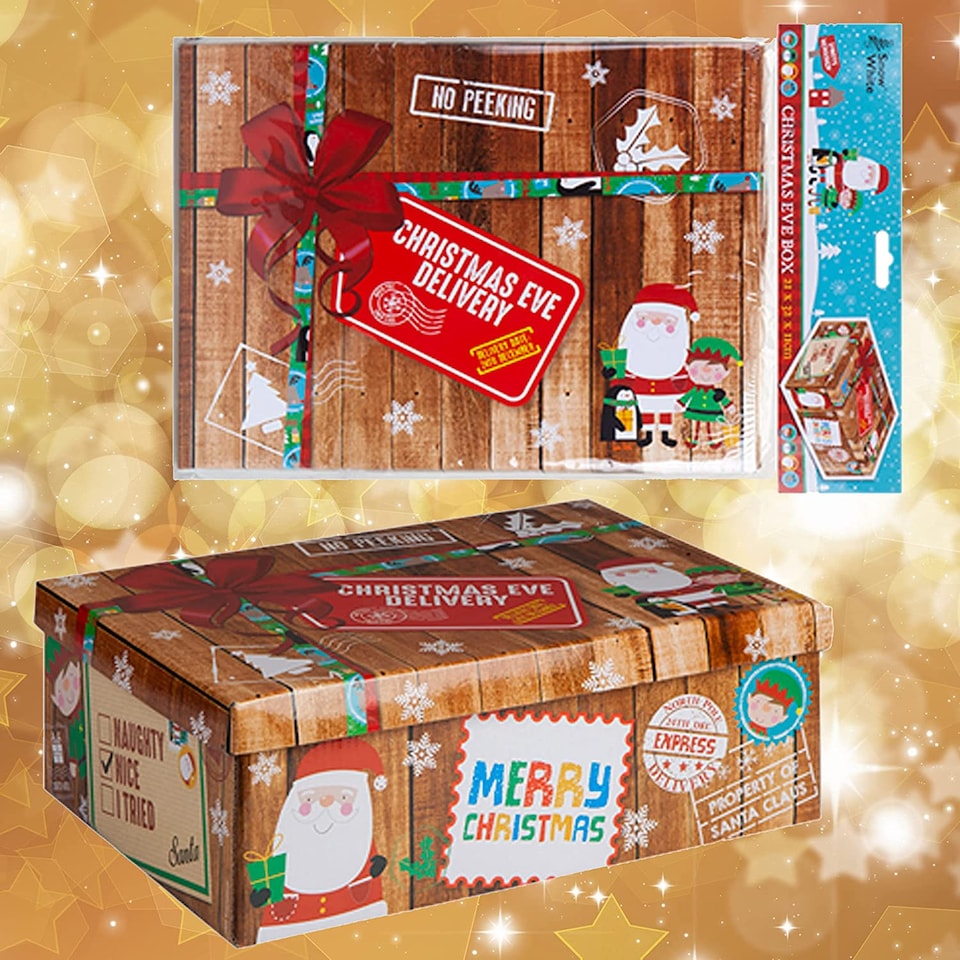 image 1 of VFM e-Store Wooden Christmas Eve Favour Box - Brown with Red Accents