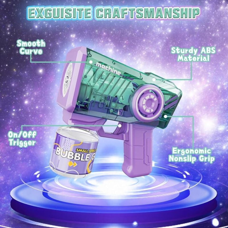 image 1 of Kids Bubble Gun with LED Lights - Outdoor Bubble Maker Toy with Rechargeable Battery and Bubble Solution – Ideal for Parties and Summer Fun