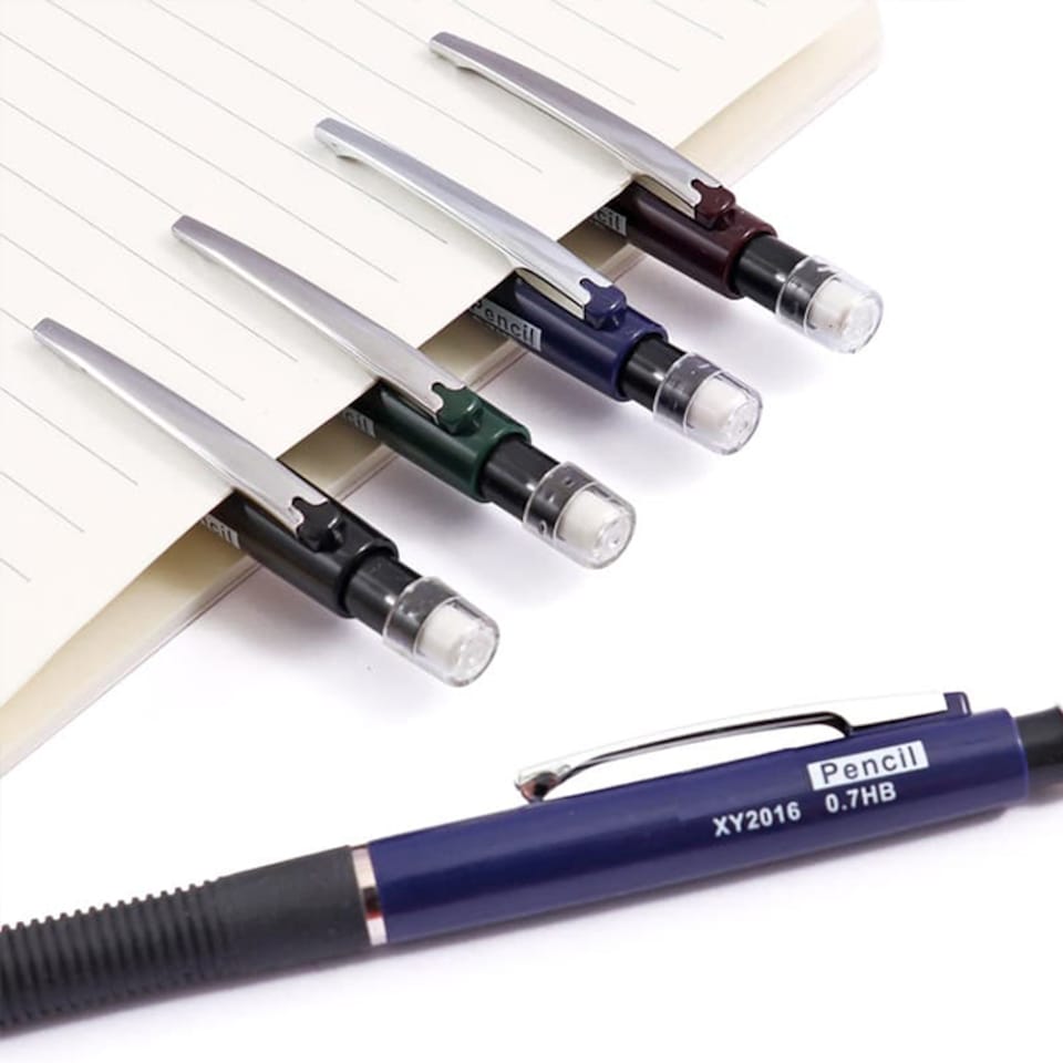 image 1 of Pack of 4 0.7mm Pen Style Mechanical Pencils With Eraser