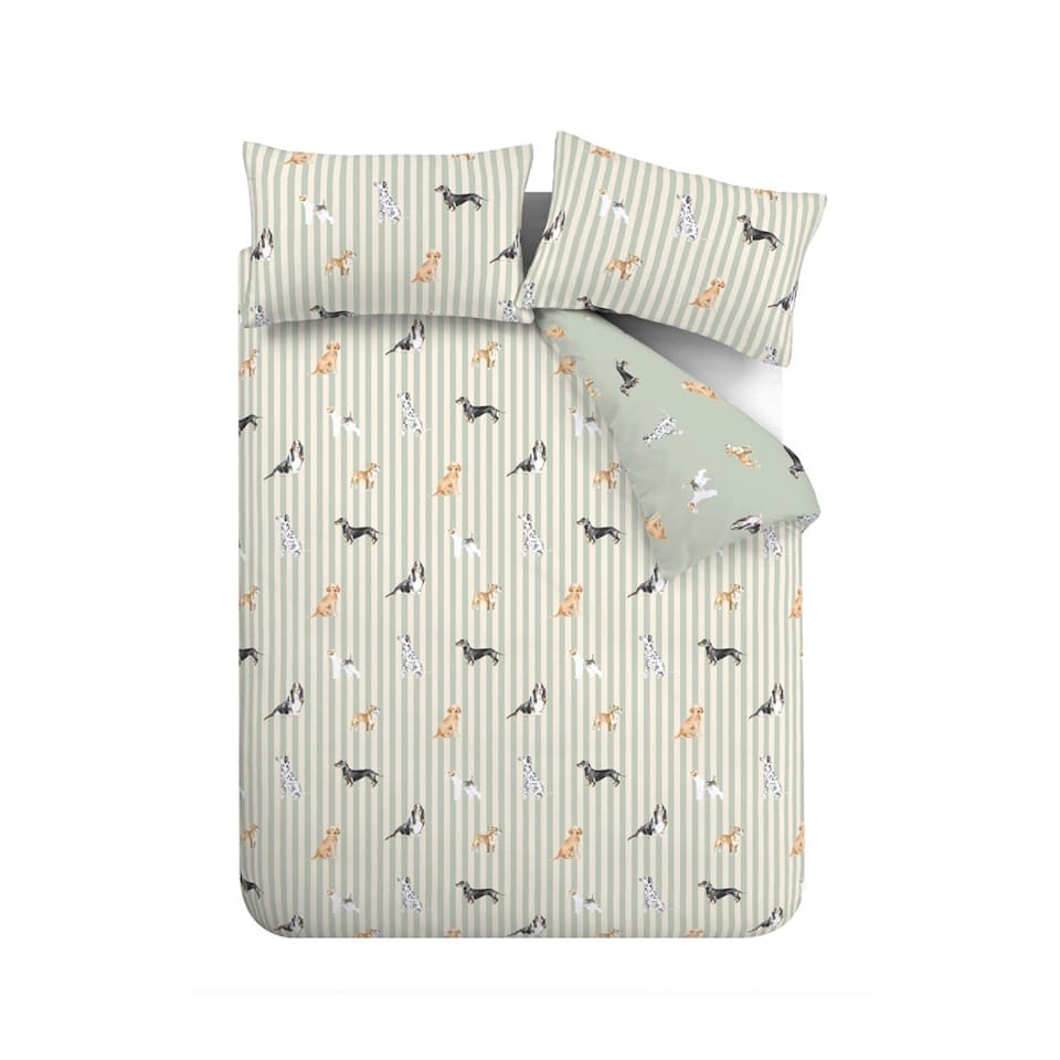 image 1 of Catherine Lansfield Dog Stripe Reversible Duvet Cover Set