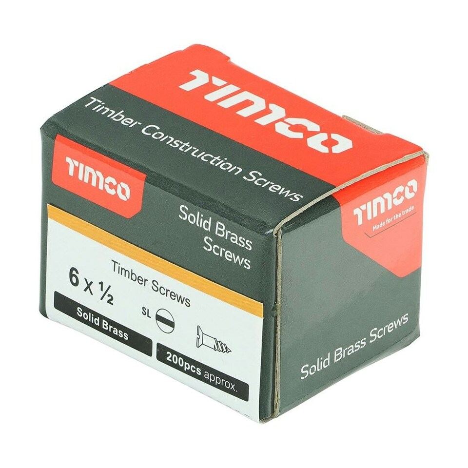 image 1 of Timco - Solid Brass Timber Screws - SLOT - Countersunk (Size 6 x 1/2 - 200 Pieces)