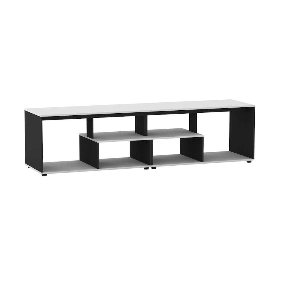 image 1 of Shelby Abstract Large Double Coffee Table With Storage Shelves TV Stand 160cm | Multi | White/black