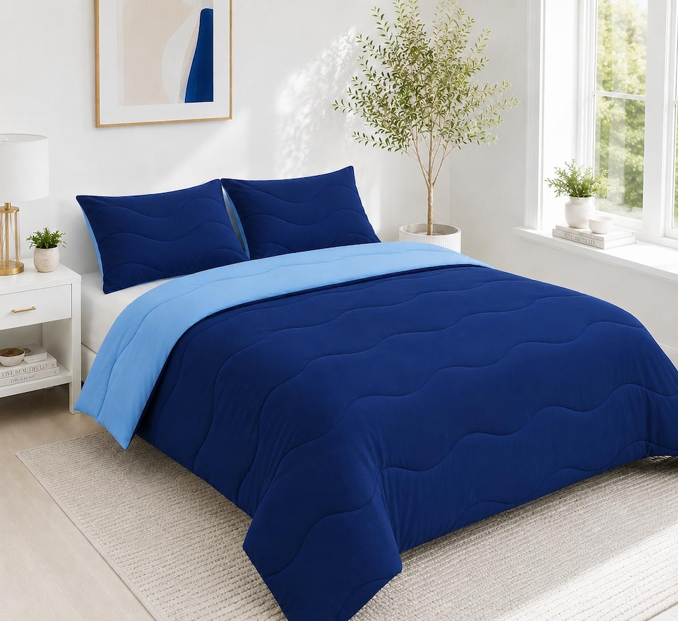 10.5 Tog Soft Coverless Reversible Duvet Set with Quilted Pillowcase Cover