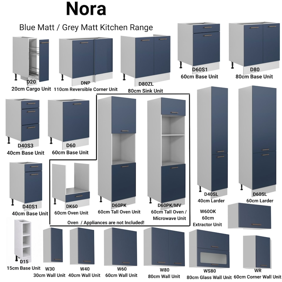 image 1 of Nora Kitchen Oven Housing Unit Single Cabinet Slab - Navy Blue W463xH870mm