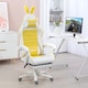 image 2 of Vinsetto Reclining Racing Gaming Chair with Headrest and Lumber Support, PU Leather Computer Chair with Removable Rabbit Ears, Footrest, Yellow