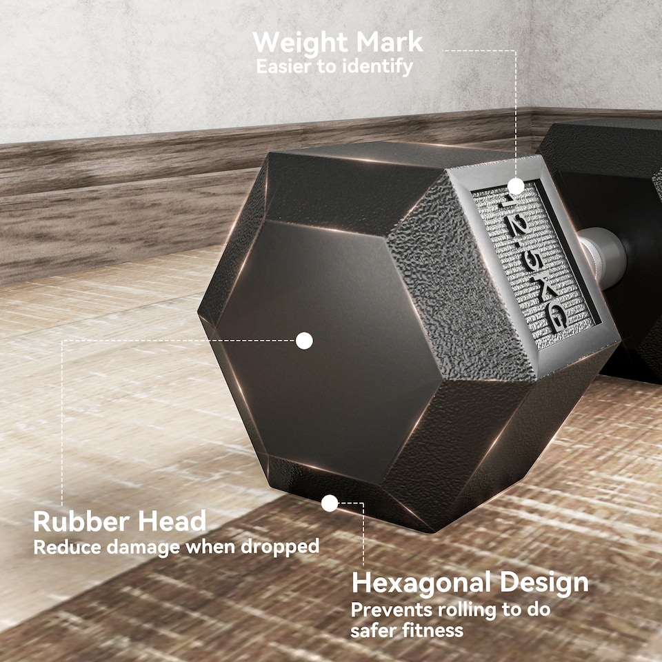 image 1 of HOMCOM 2x12.5KG Rubber Hex Dumbbell Portable Hand Weights for Home Gym