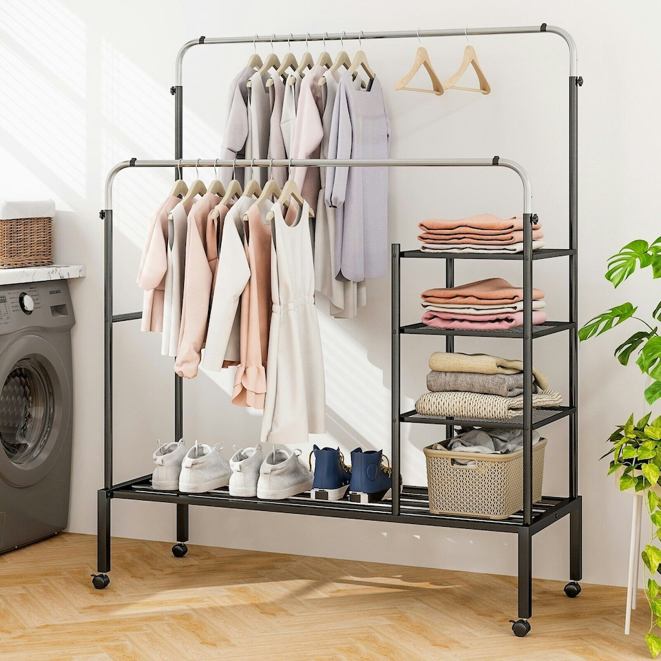 image 1 of CISTWAY Clothes Drying Rack Double Rods Garment Rack Siliver