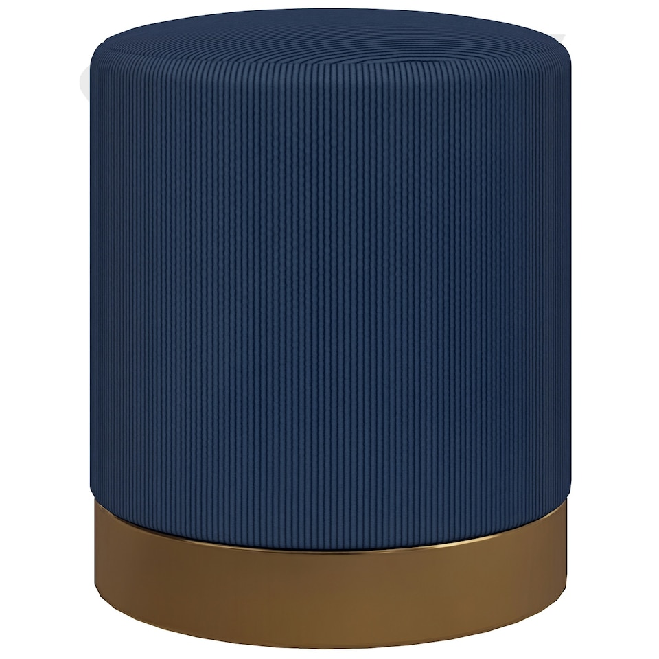 image 1 of HOMCOM Modern Round Footstool, Fabric Upholstered Foot Rest, Dark Blue