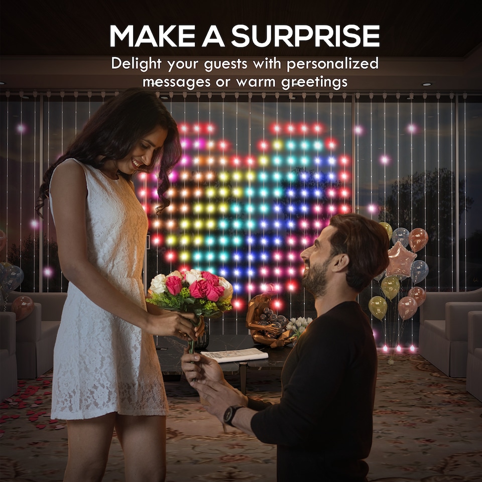 image 1 of HOMCOM LED Curtain Lights, Smart Colour Changing Fairy String Lights with Remote and App, 400 RGBIC LED, Dynamic DIY Hanging, for Bedroom Living Room Wall, 3x3 m