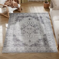 HOMCOM Vintage Area Rug, Non-Slip Washable Rug, Flannel Floor Carpet for Living Room, Bedroom, Dining Room, Home Office, 170 x 120 cm, Grey | Grey