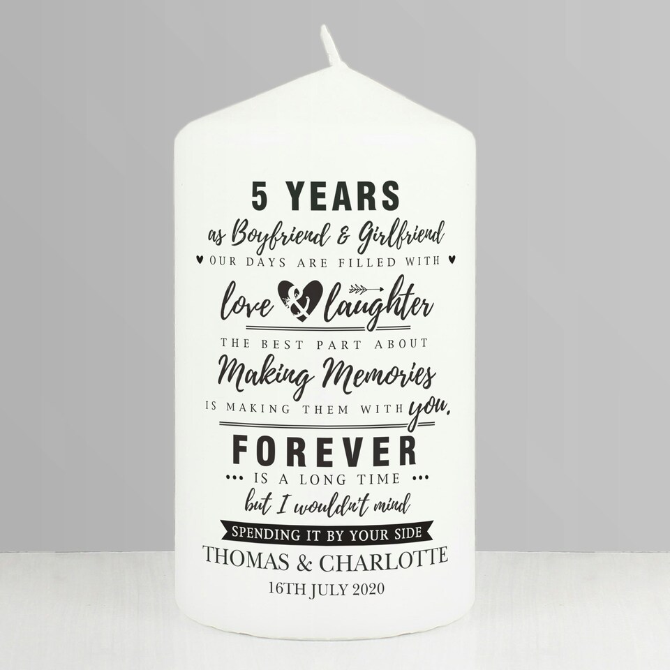 image 1 of Personalised Typography Anniversary Pillar Candle White