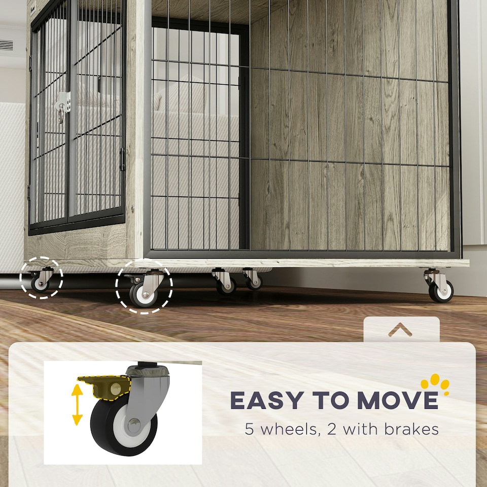 image 1 of PawHut Dog Crate Furniture on Wheels, for Large Dogs
