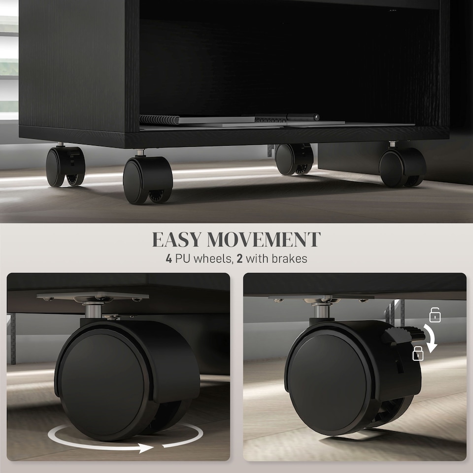 image 1 of HOMCOM 2-Tier Printer Stand with Storage, Under Desk Printer Cart on Wheels with 3 Compartments, Desktop Printer Table for Home Office, Black