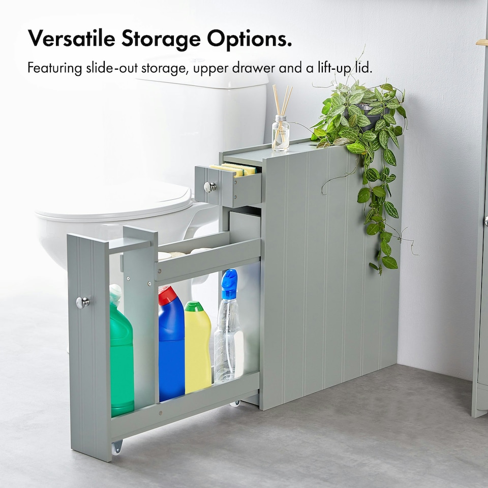 image 1 of VonHaus Shrewsbury Grey Slim Bathroom Storage Unit with Drawers