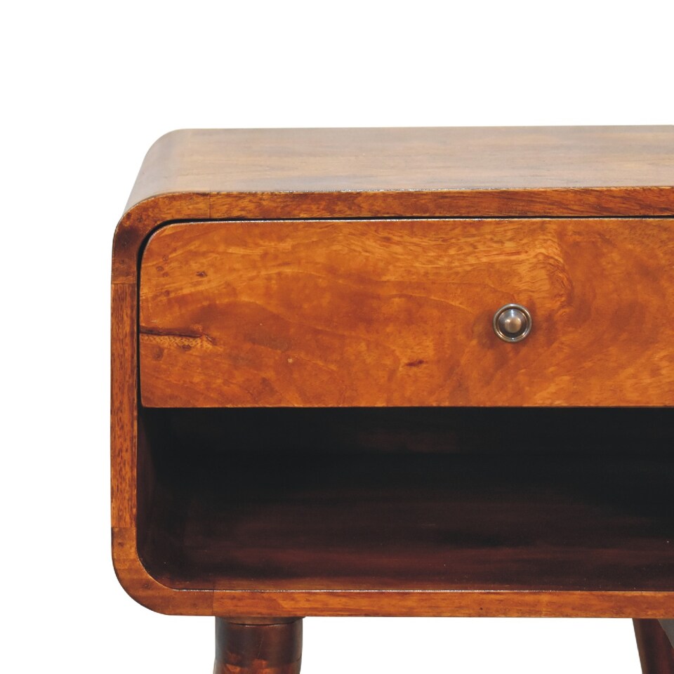 image 1 of Artisan Furniture Solid Wood Curve Open Slot Chestnut Bedside, 1 drawer & 1 Shelf, Brown