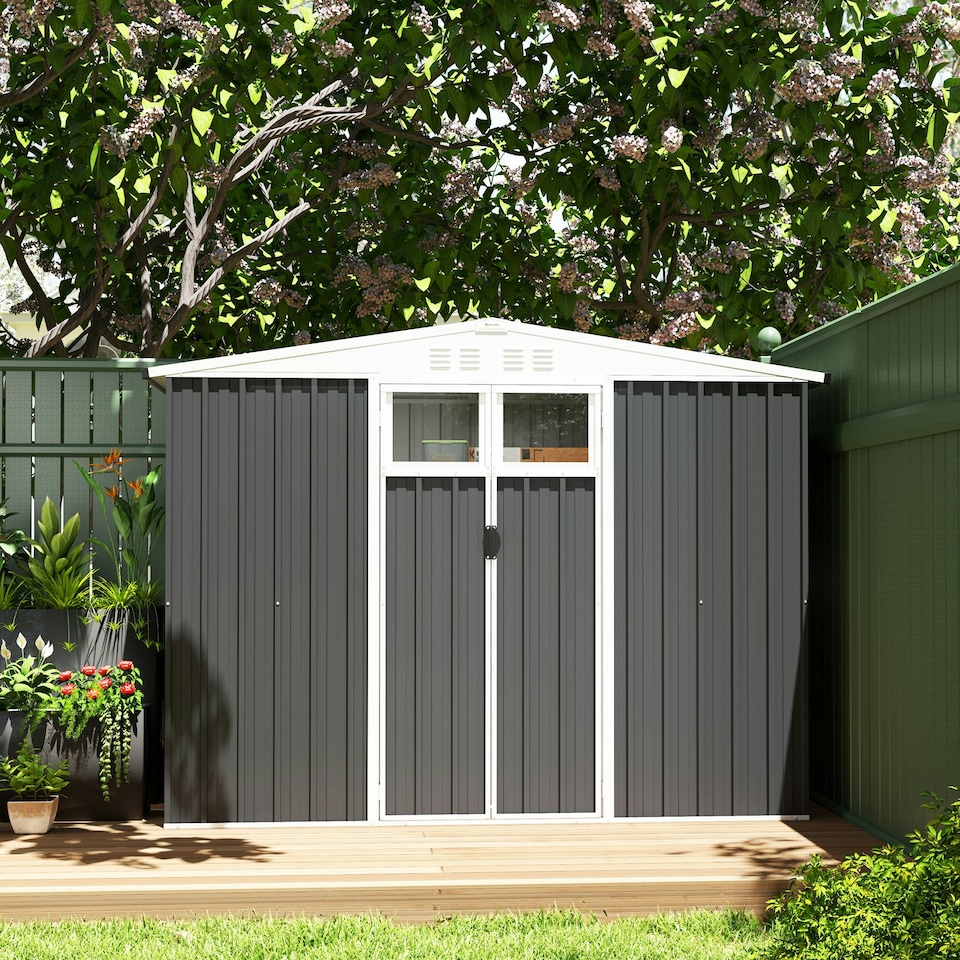 image 1 of Outsunny 8 x 4 ft Garden Storage Shed, Outdoor Metal Shed, Dark Grey Grey | Dark Grey