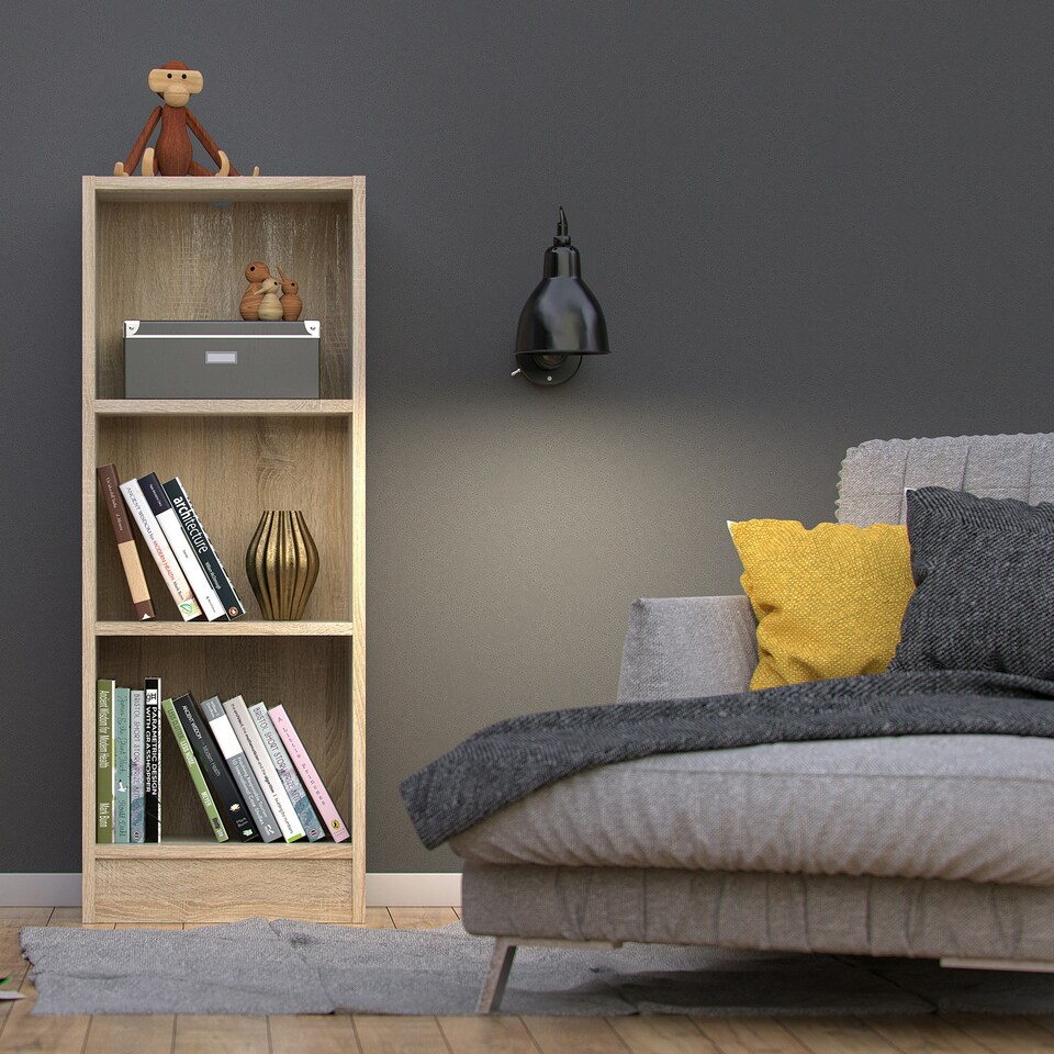 image 1 of Basic Low Narrow Bookcase (2 Shelves) in Oak