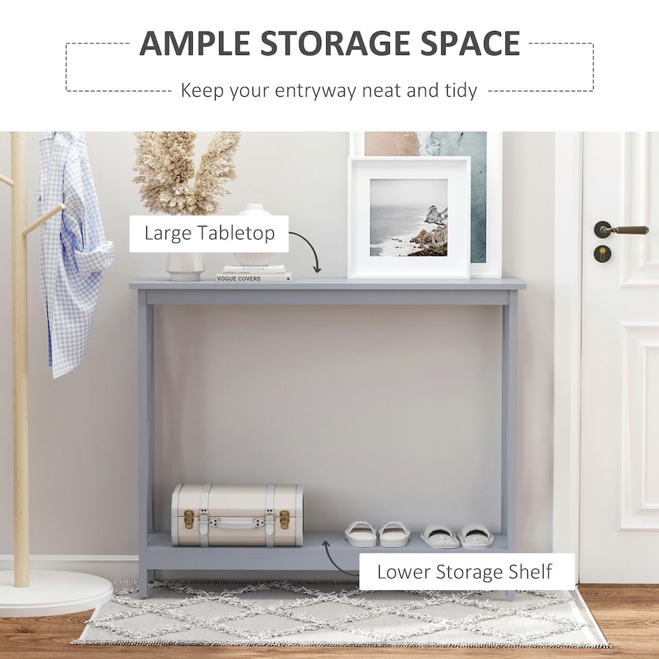 image 1 of HOMCOM Wooden Console Table Storage Drawer Shelf Entryway Grey | Grey