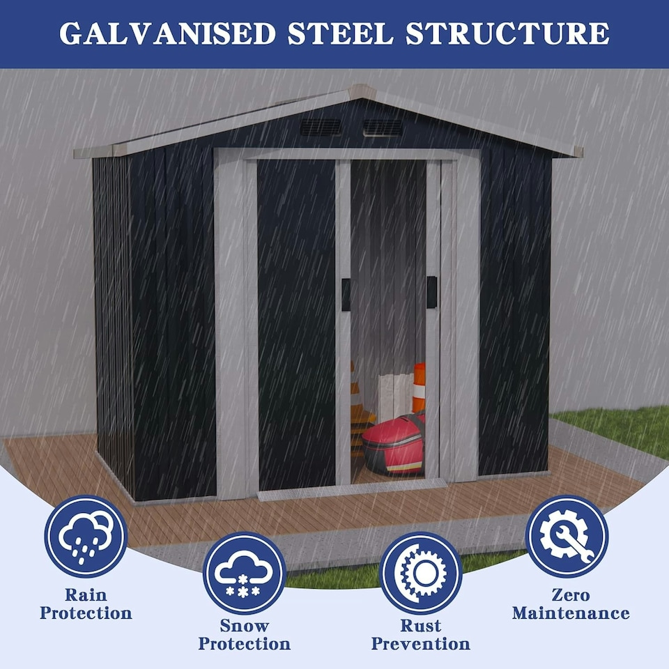 image 1 of Alivio Metal Garden Storage Shed With Weather Protection and Double Sliding Lockable Doors (Black) Black