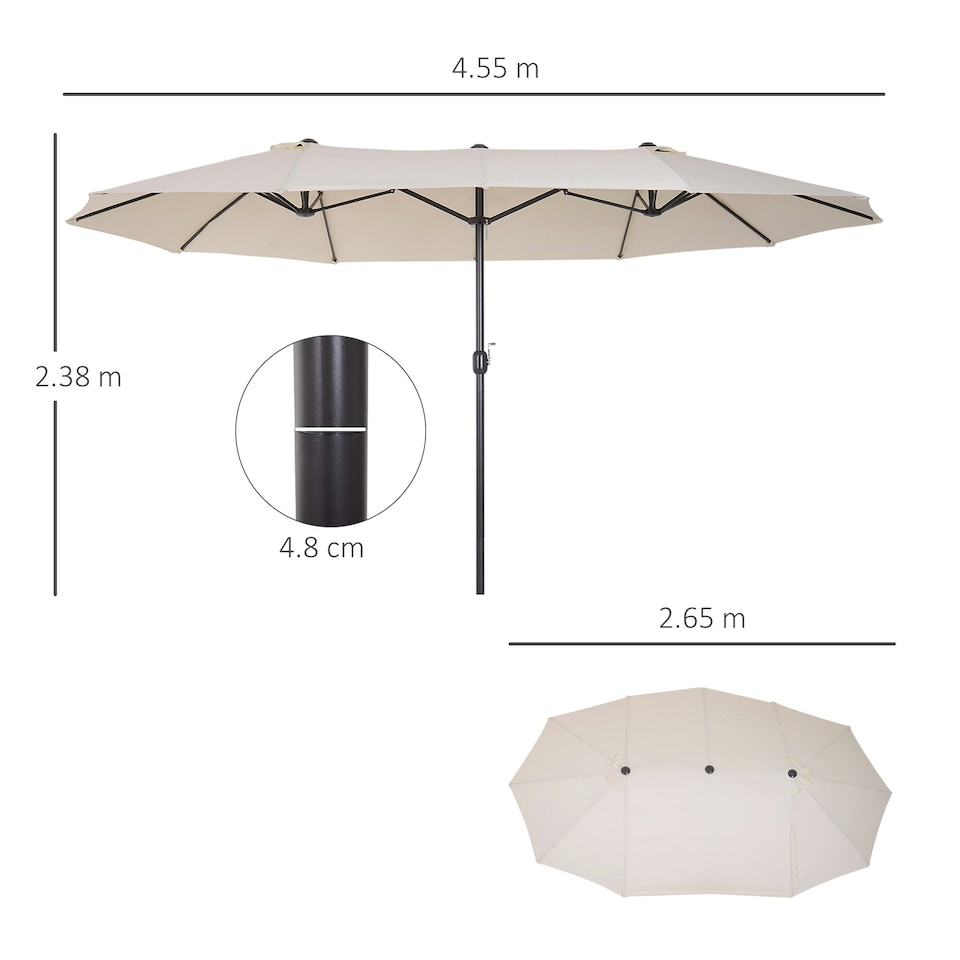 image 1 of Outsunny Sun Umbrella Canopy Double-sided Crank Sun Shade Shelter 4.6M Beige